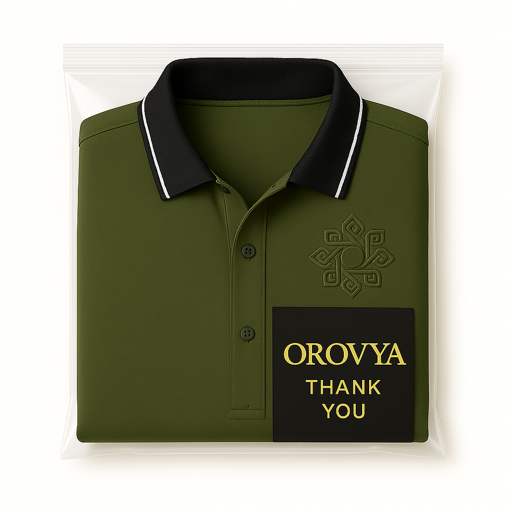 OROVYA Premium Long-Sleeve Polo – Olive (Black Collar Edition)
