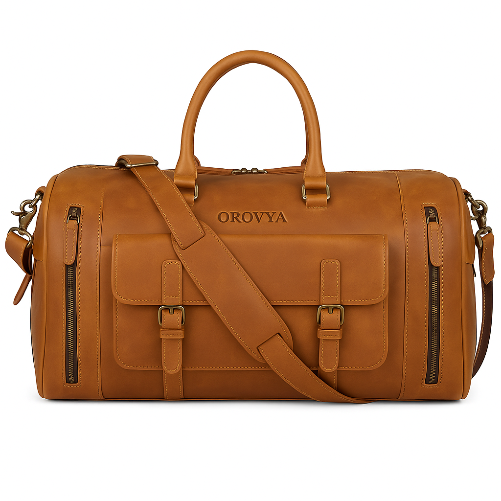OROVYA Premium Full-Grain Leather Travel Duffle Bag