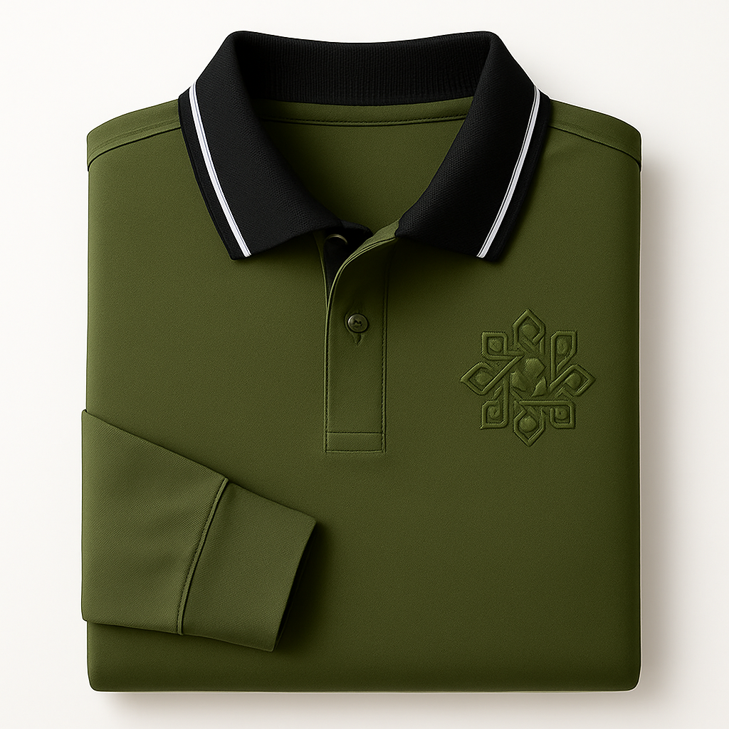 OROVYA Premium Long-Sleeve Polo – Olive (Black Collar Edition)