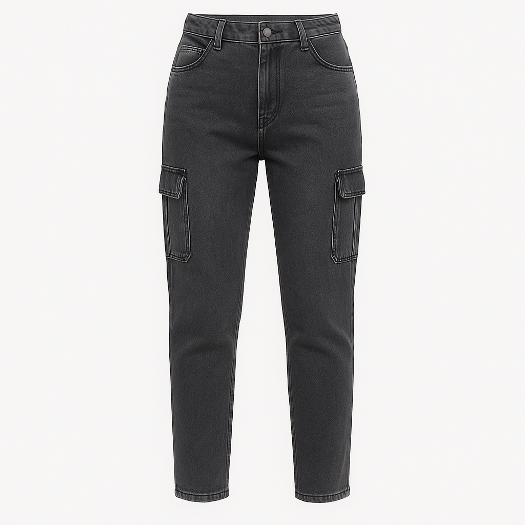 OROVYA Women’s Cargo Jeans – Slim Cargo Fit (Light Black