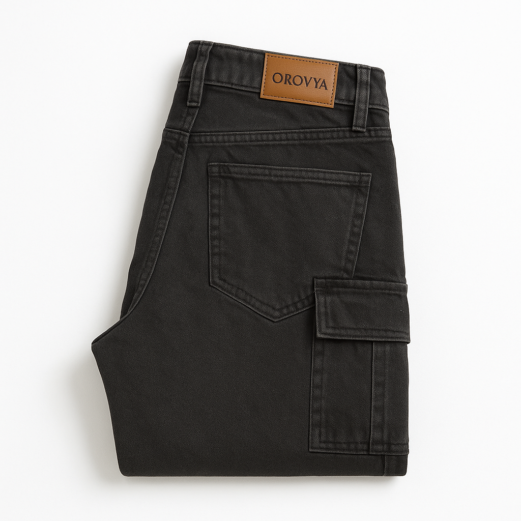 OROVYA Women’s Cargo Jeans – Slim Cargo Fit (Light Black