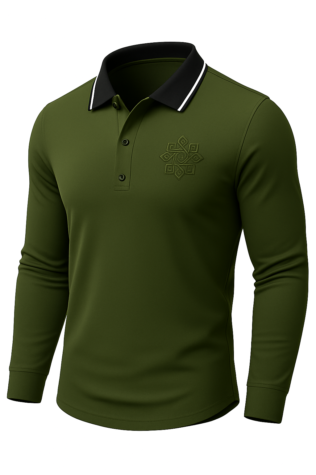 OROVYA Premium Long-Sleeve Polo – Olive (Black Collar Edition)