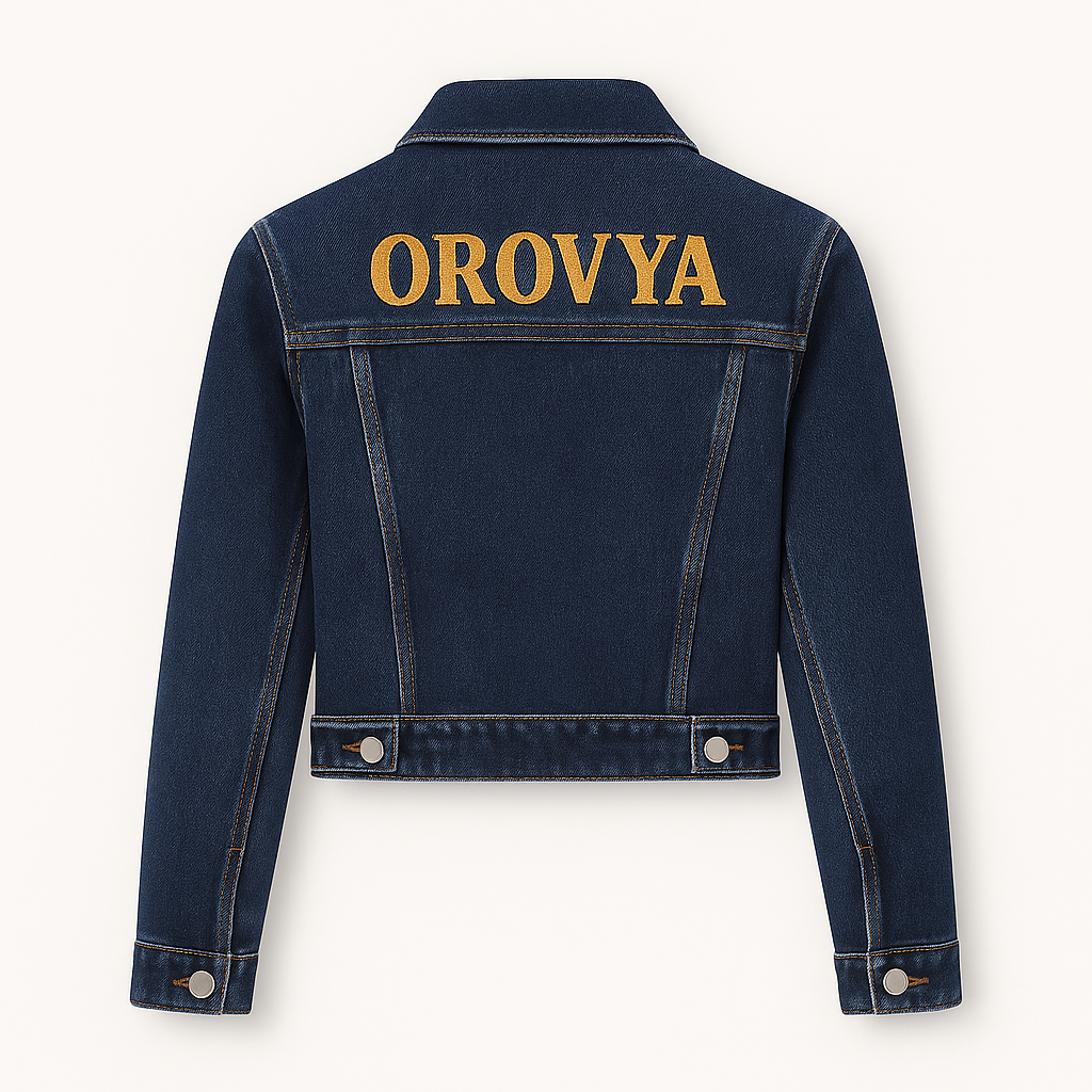 OROVYA Women’s Luxury Embroidered Denim Jacket — Premium Stitch with Signature Collar Tag
