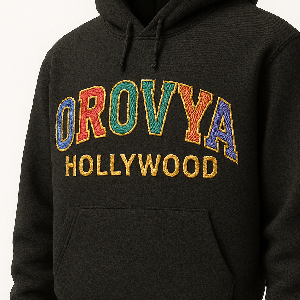 OROVYA HOLLYWOOD Jet Black Embroidered Hoodie