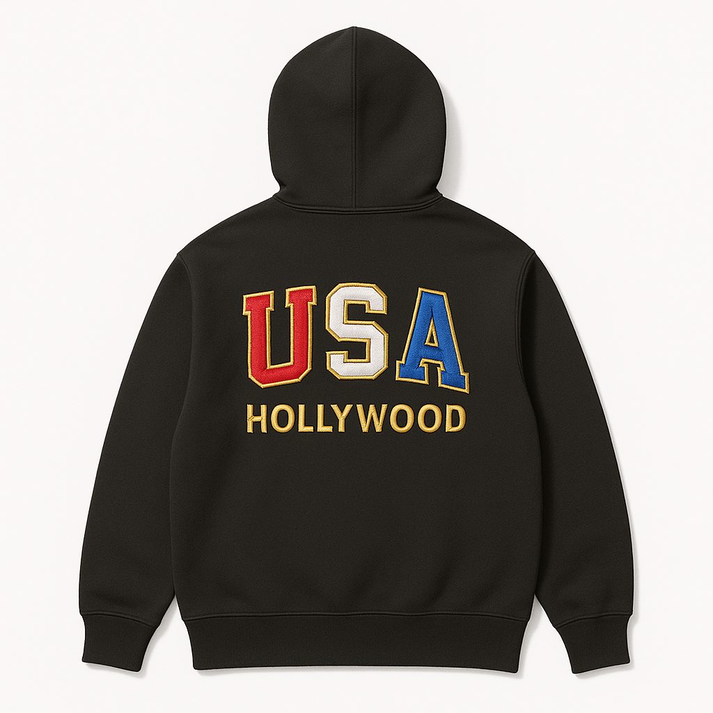 OROVYA HOLLYWOOD Jet Black Embroidered Hoodie