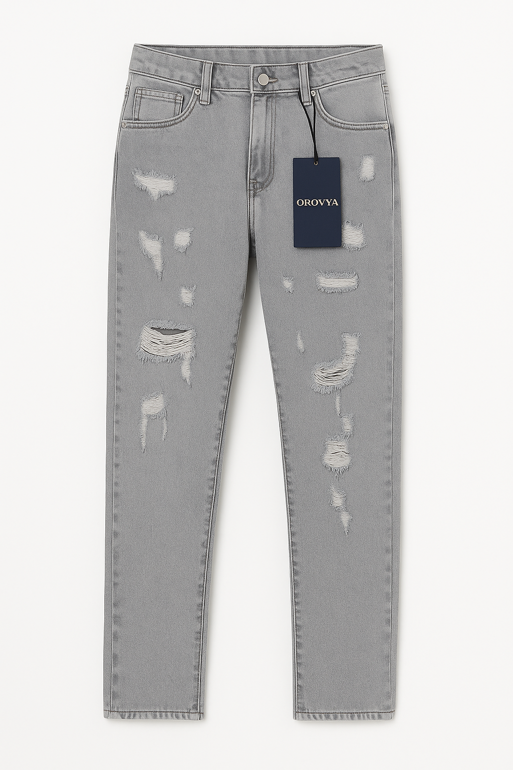 OROVYA Men’s Black Zip Polo T-Shirt & Grey Distressed Jeans Set