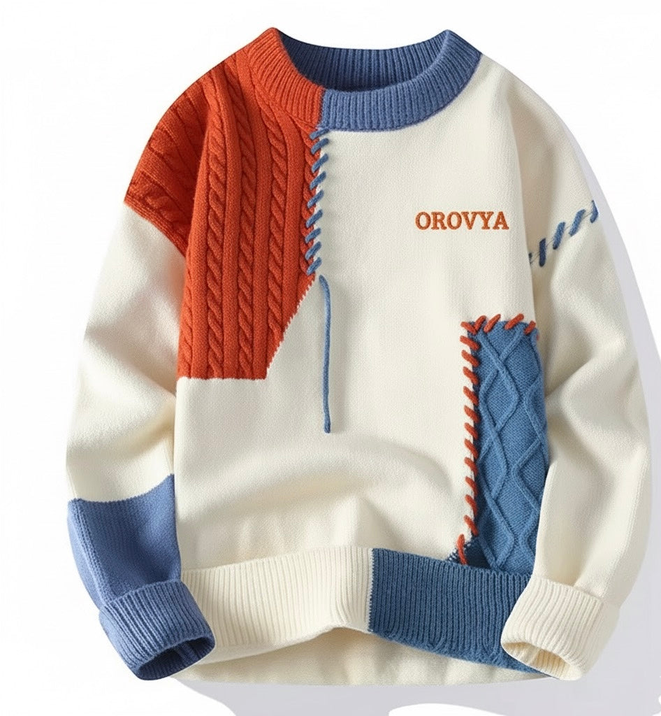 OROVYA Chunky Knit Patchwork Sweater