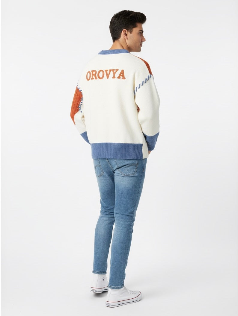 OROVYA Chunky Knit Patchwork Sweater