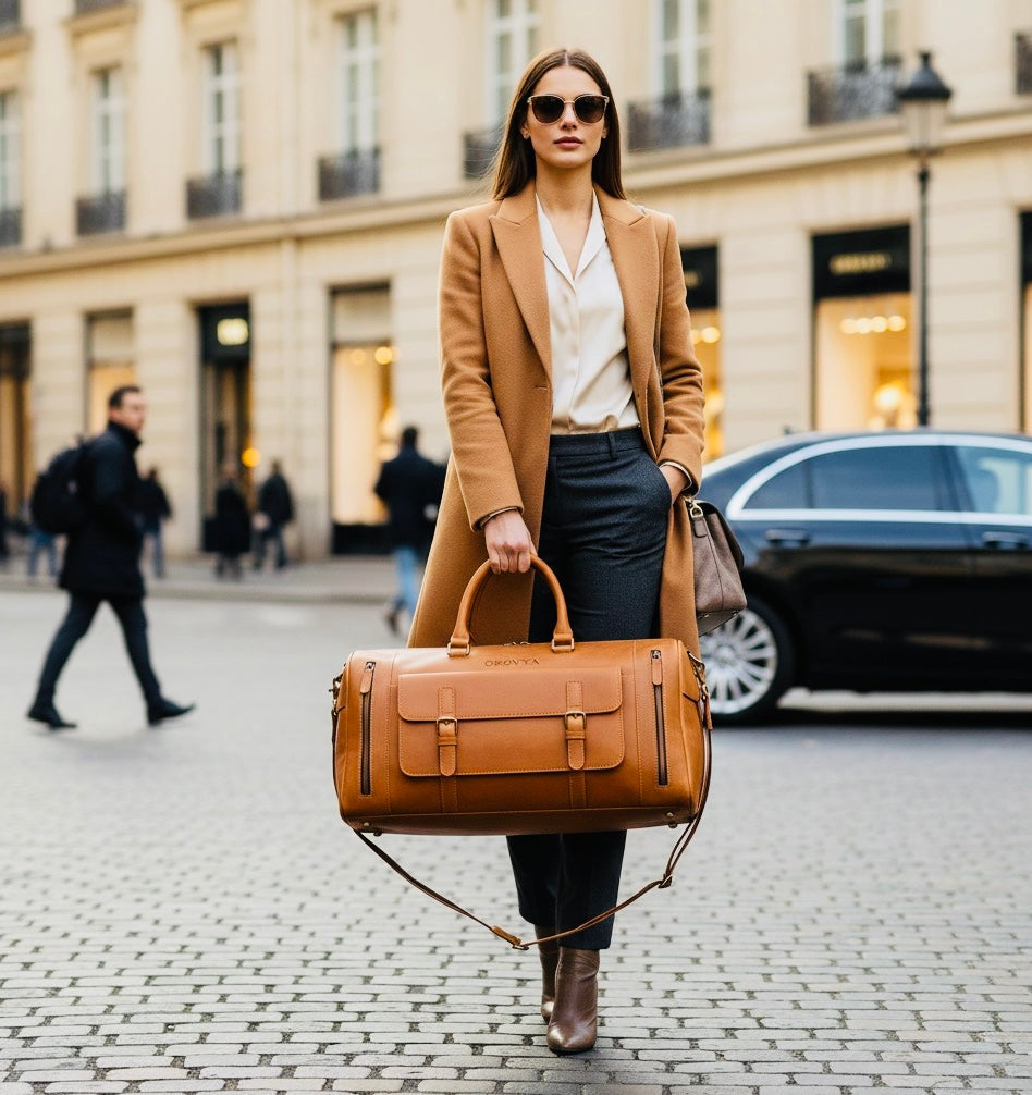 OROVYA Premium Full-Grain Leather Travel Duffle Bag