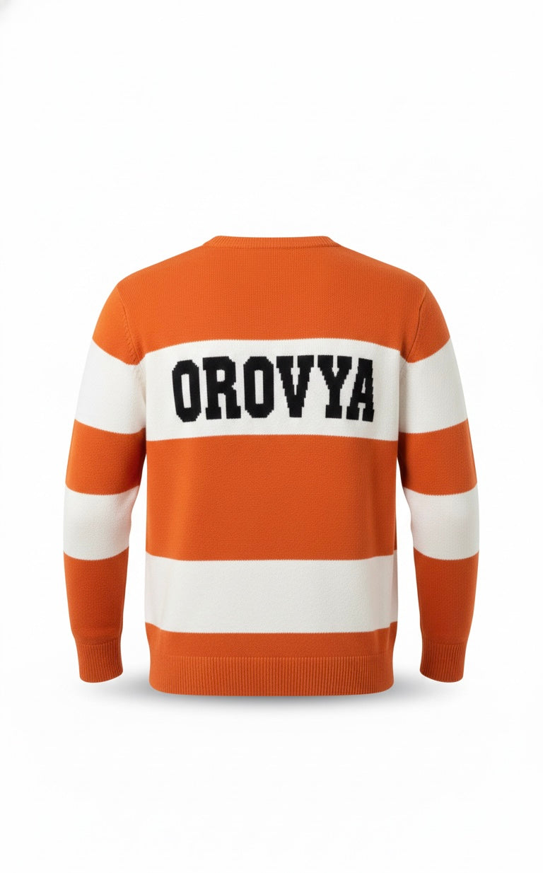 OROVYA Bold Stripe Knit Sweater – Burnt Orange & Ivory