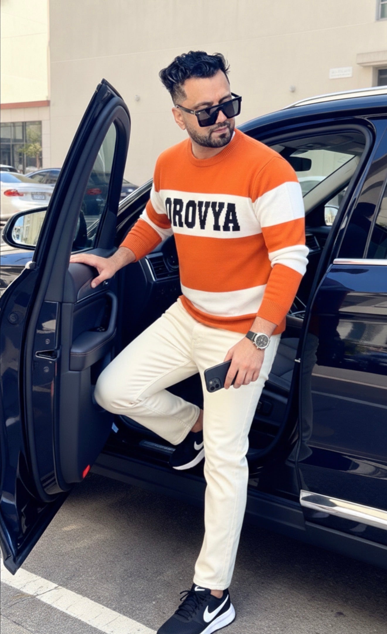 OROVYA Bold Stripe Knit Sweater – Burnt Orange & Ivory