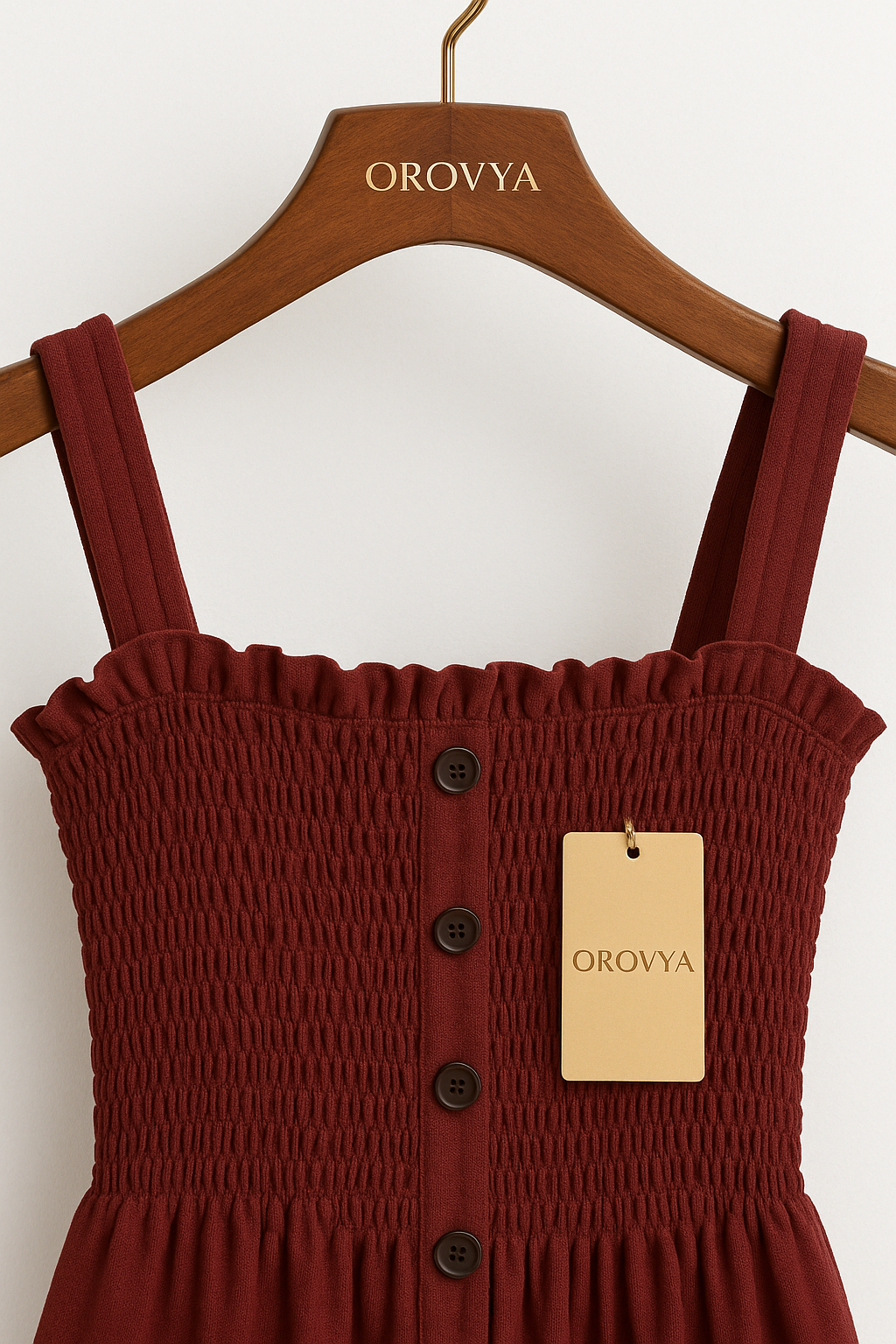 Maroon Smocked Dress & White Tie-Front Shirt Set