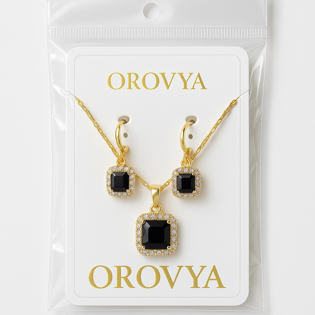 Gold & Black Crystal Jewelry Set
