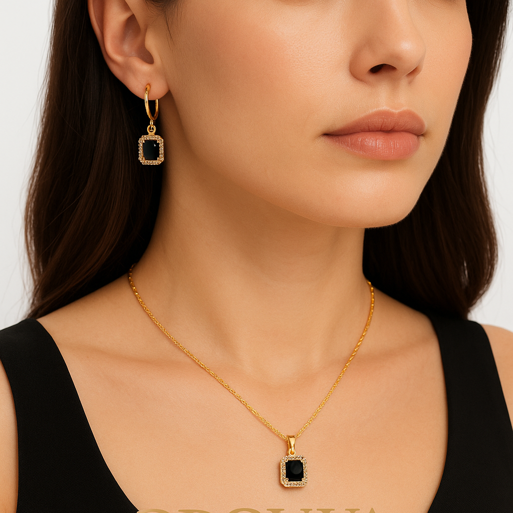 Gold & Black Crystal Jewelry Set