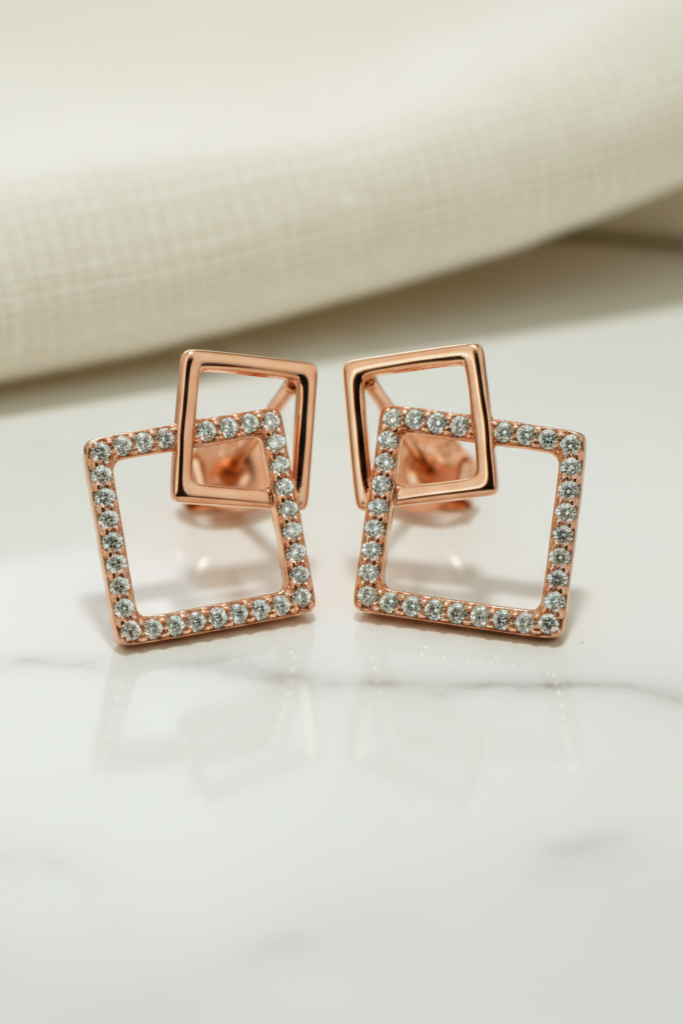 Rose Gold Eternity Squares Earrings