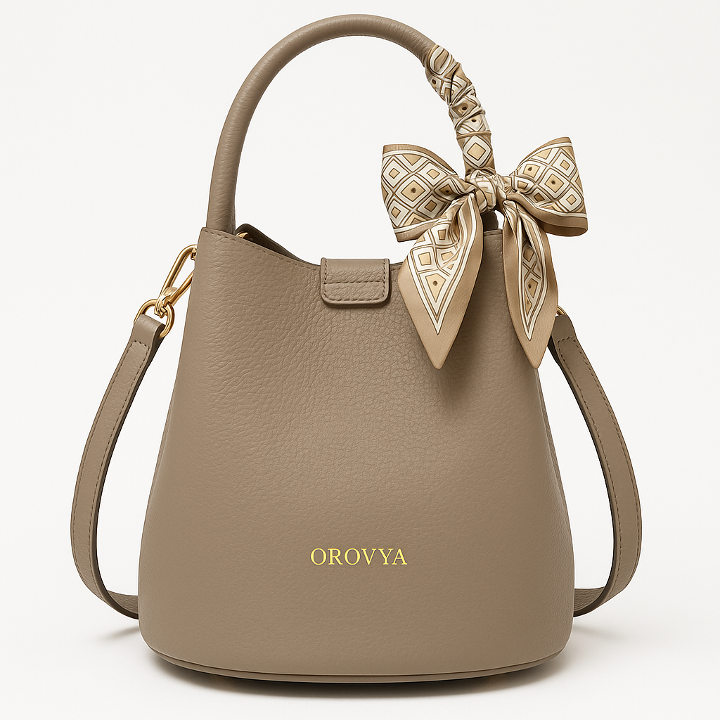 Taupe Leather Bucket Bag