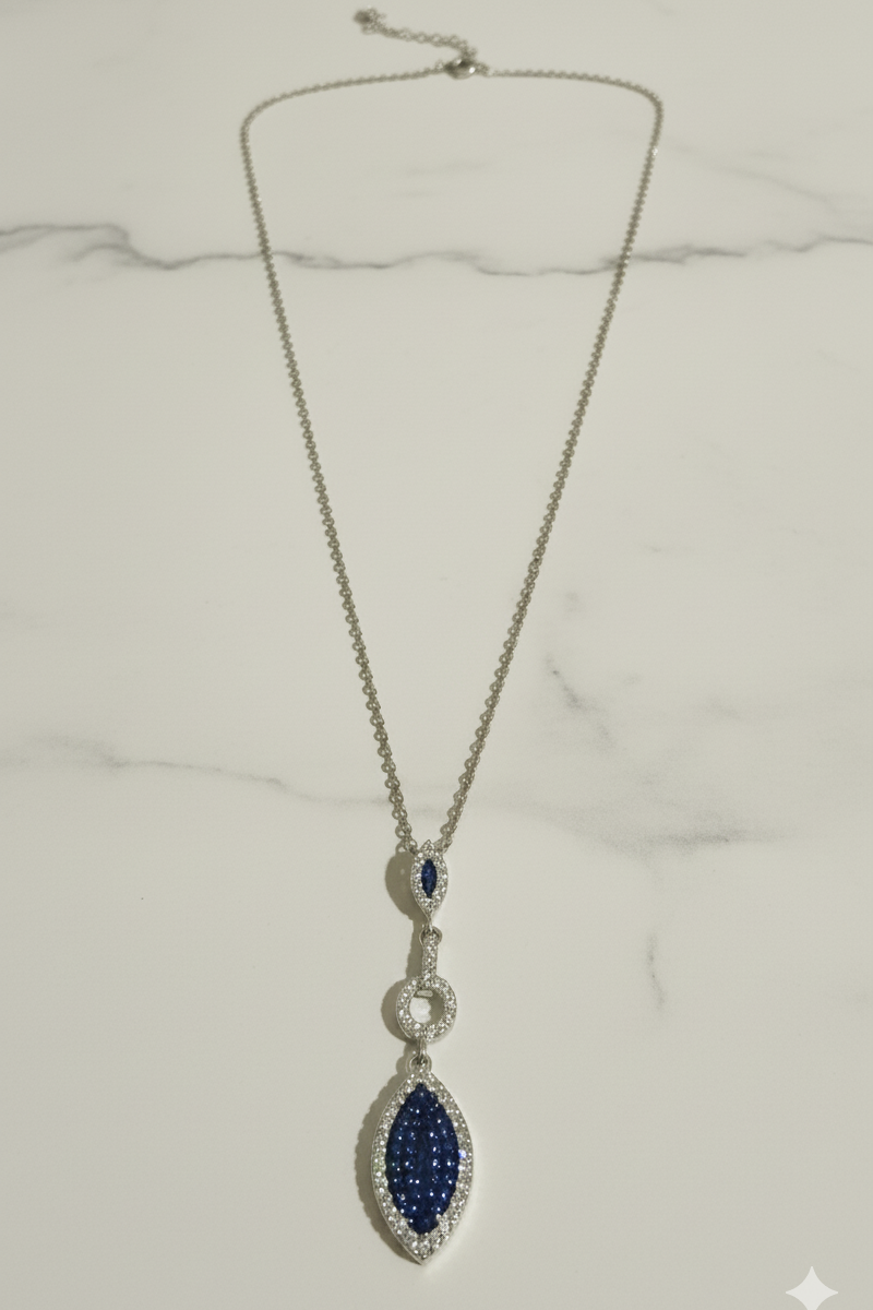 Necklace with a blue pendant on a white background